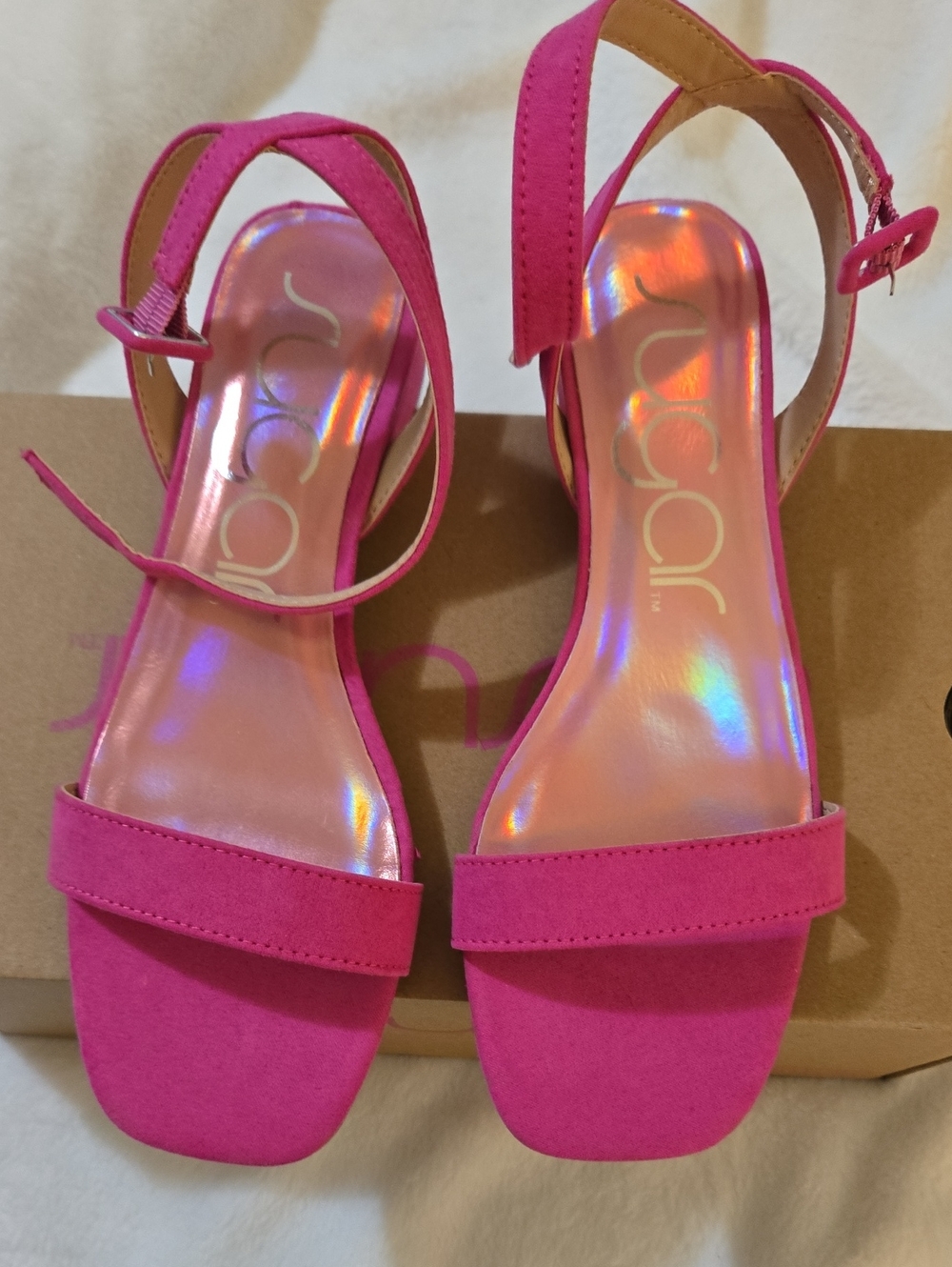 Sugar Fuchsia Ankle-Strap Block Heel Sandals